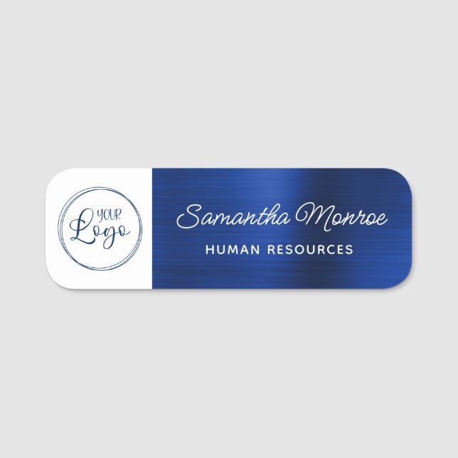 Porte-nom Logo d'affaires Blanc et Royal Navy Blue Foil (Devant)