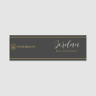 Porte-nom Logo d'agent immobilier Charcoal Gold Employee