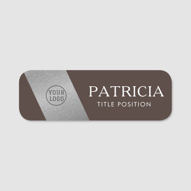 Porte-nom Logo d'argent de luxe et Brown Mocha (Devant)