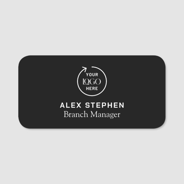 Porte-nom Logo de la société | Black Employee Staff (Devant)