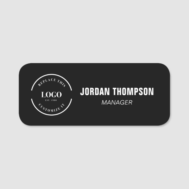 Porte-nom Logo de l'entreprise ID employé noir personnalisé (Devant)