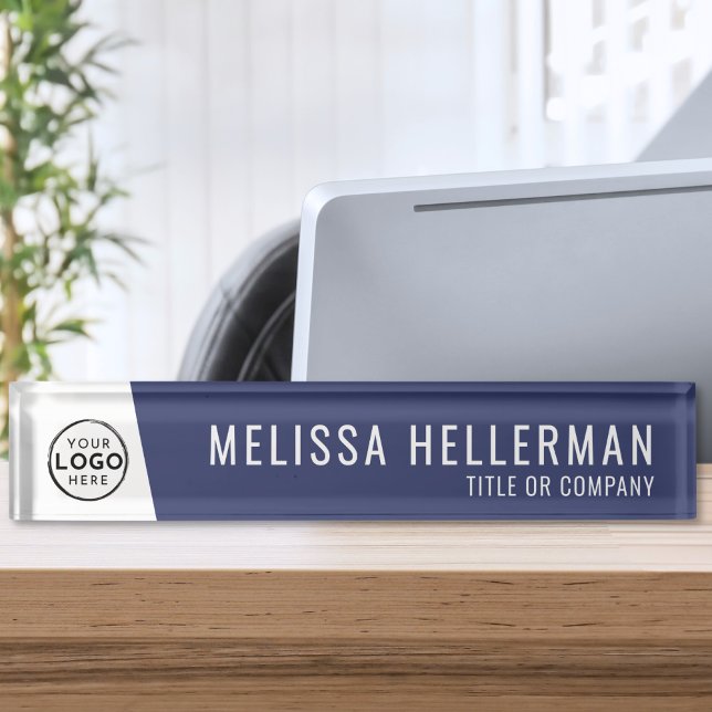 Porte-nom Logo de l'entreprise Marine Blue Executive Profess (Company Logo Navy Blue Executive Professional Desk Name Plate)