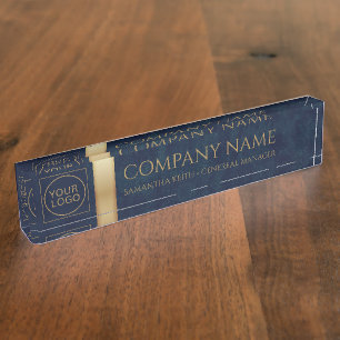 Porte-nom Logo de l'entreprise Marine Cuir et Golden Custom