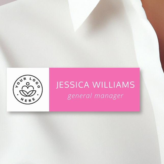 Porte-nom Logo de l'entreprise personnalisée Employé rose (Créateur téléchargé)