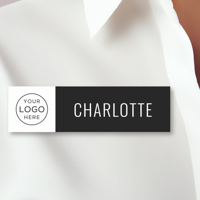 Porte-nom Logo de l'entreprise personnalisée noir employé (Créateur téléchargé)