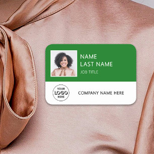 Porte-nom Logo de société simple Photo de l'employé vert