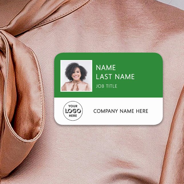 Porte-nom Logo de société simple Photo de l'employé vert (Créateur téléchargé)