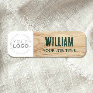 Porte-nom Logo d'employé en bois rustique vert