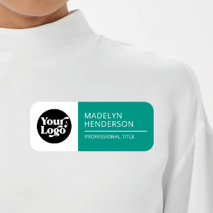 Porte-nom Logo d'entreprise Aqua Vert Blanc Employé Magnétiq