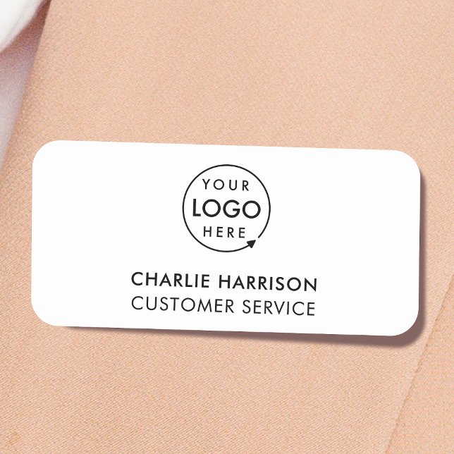 Porte-nom Logo d'entreprise | Équipe de collaborateurs perso (Minimal white company branded staff name tags for team & employee identification.)