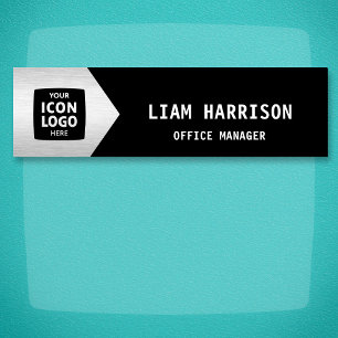 Porte-nom Logo d'entreprise noir argent Chevron classique ID