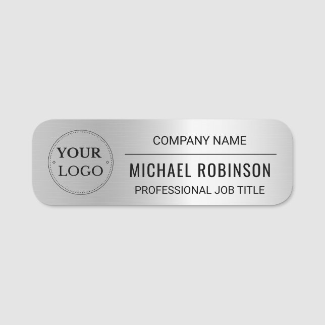 Porte-nom Logo d'entreprise Professionnel Employé Faux Silve (Devant)
