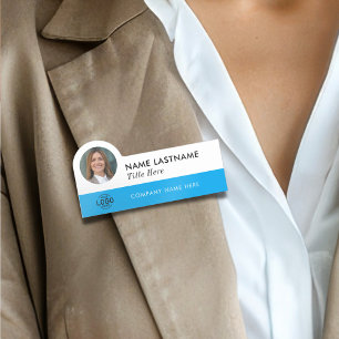 Porte-nom Logo d'ID photo personnalisé ModernSky Blue Simple