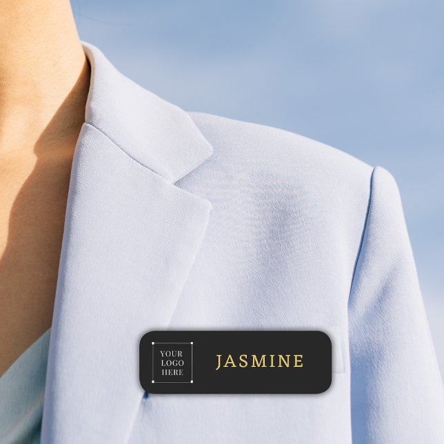 Porte-nom Logo en or noir Moderne professionnel (business logo modern,employee staff name tag,title department name tag,)