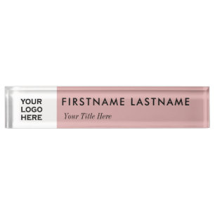 Porte-nom Logo et nom personnalisés Light Pink White Profes