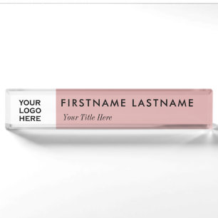 Porte-nom Logo et nom personnalisés Light Pink White Profess