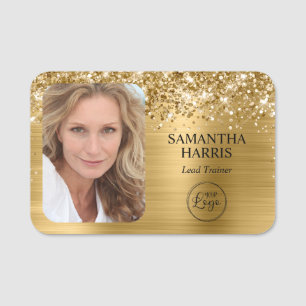 Porte-nom Logo et photo Glittery Gold Foil