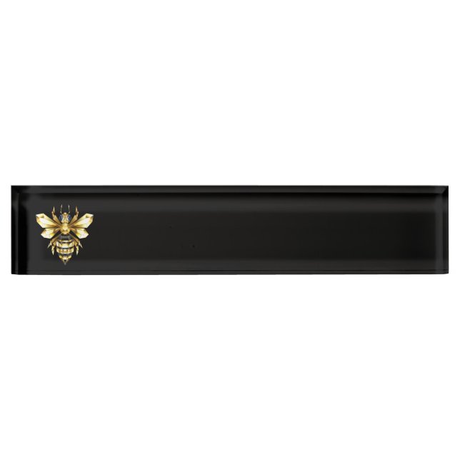 Porte-nom Logo Faux Gold Foil Bee Polygonal sur Noir (Devant)