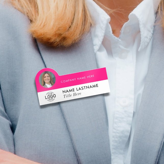 Porte-nom Logo ID photo Modern Pink Business Titre de l'entr (Créateur téléchargé)