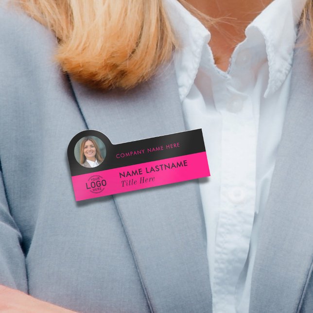 Porte-nom Logo ID photo stylish Magenta Pink Black Business (Créateur téléchargé)