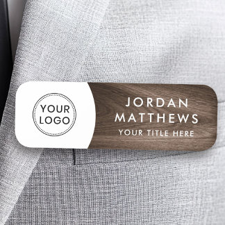 Porte-nom Logo, nom et titre personnalisés en bois Brown Nom