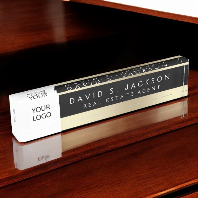 Porte-nom Logo personnalisé Black Gold Elegant Professionnel (Créateur téléchargé)