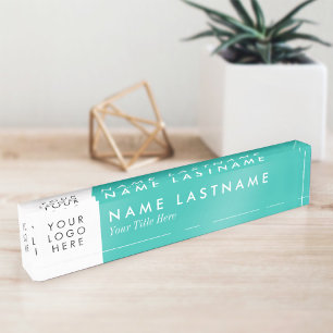 Porte-nom Logo personnalisé Blanc bleu turquoise frais