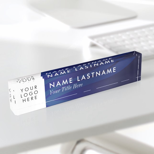 Porte-nom Logo Personnalisé Élégant Marine Bleu Vagues Blanc (Créateur téléchargé)