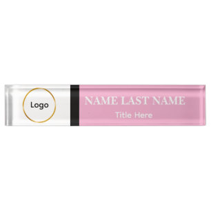 Porte-nom Logo personnalisé Élégant Rose tendre, Blanc, Noir