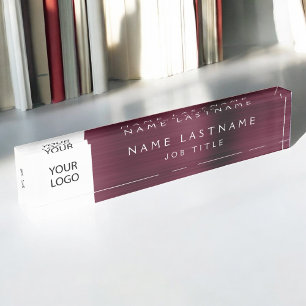 Porte-nom Logo Personnalisé Executive Burgundy Professional