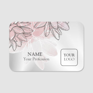 Porte-nom Logo personnalisé Fleurs blanches roses Aquarelle