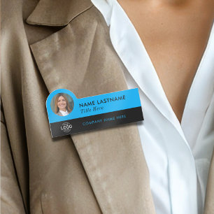 Porte-nom Logo personnalisé ID photo Titre Sky Blue Black Bu