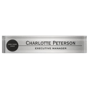 Porte-nom Logo Personnalisé Luxe Silver Metal Executive