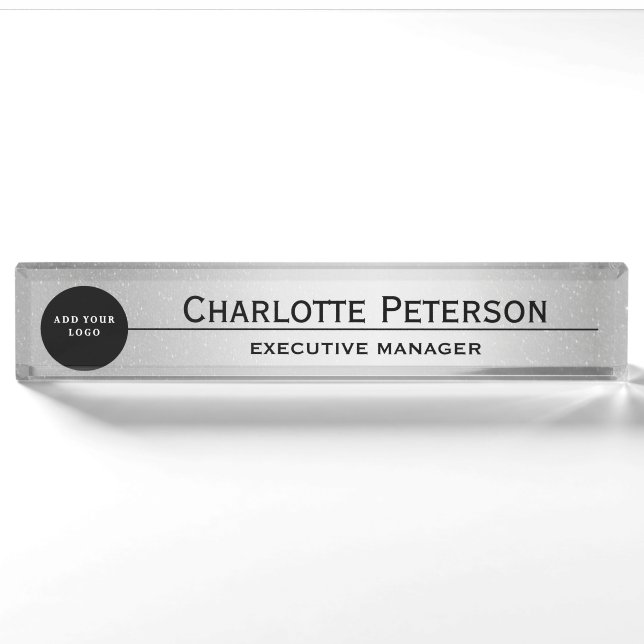 Porte-nom Logo Personnalisé Luxe Silver Metal Executive (Devant)