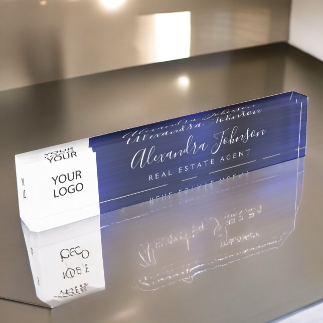 Porte-nom Logo Personnalisé Marine Blue Elegant Professionne (Créateur téléchargé)