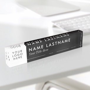 Porte-nom Logo Personnalisé Minimaliste Noir Blanc Sleek Sim