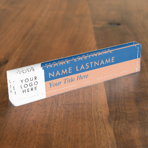Porte-nom Logo Personnalisé Moderne Duo Couleur Bleu Peach R