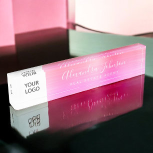 Porte-nom Logo Personnalisé Rose Orange Élégant Professionne