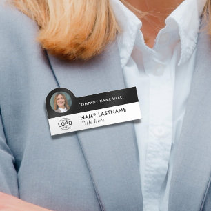 Porte-nom Logo Photo ID Modern Black White Business Company