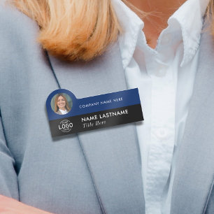 Porte-nom Logo Photo ID Modern Navy Blue Black Business