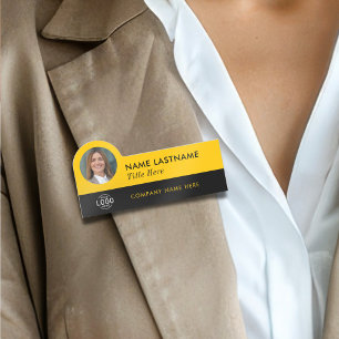 Porte-nom Logo Photo ID Modern Yellow Black Business Company
