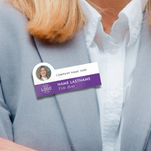 Porte-nom Logo Photo Modern Simple Purple White Company