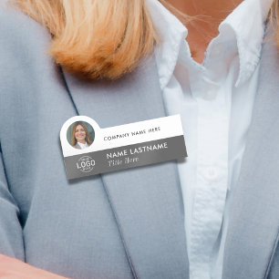 Porte-nom Logo Photo Style Simple Grey White Business