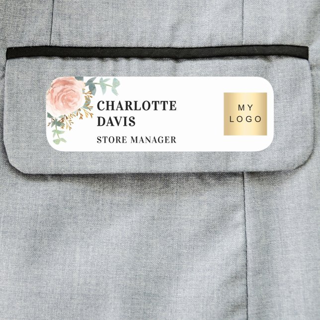 Porte-nom logo rose or floral entreprise (Créateur téléchargé)