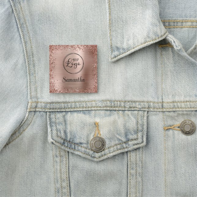 Porte-nom Logo rose Parties scintillant or frontière et huil (En situation)
