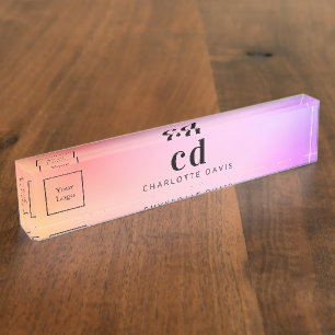 Porte-nom Logo rose violet or monogramme nom entreprise