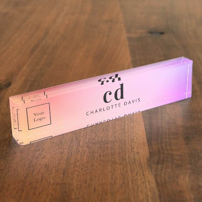 Porte-nom Logo rose violet or monogramme nom entreprise (Taille)