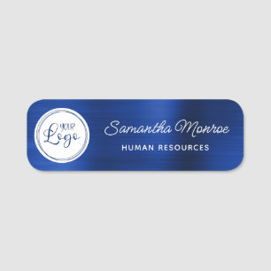 Porte-nom Logo sur un cercle blanc en feuille de bleu royal 