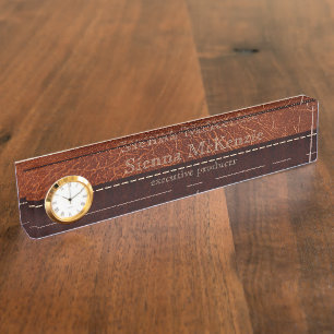 Porte-nom look cuir Brown