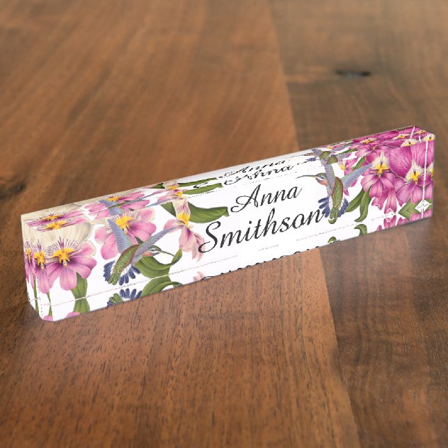 Porte-nom L'orchidée de pensée d'oiseaux de colibri fleurit (Taille)